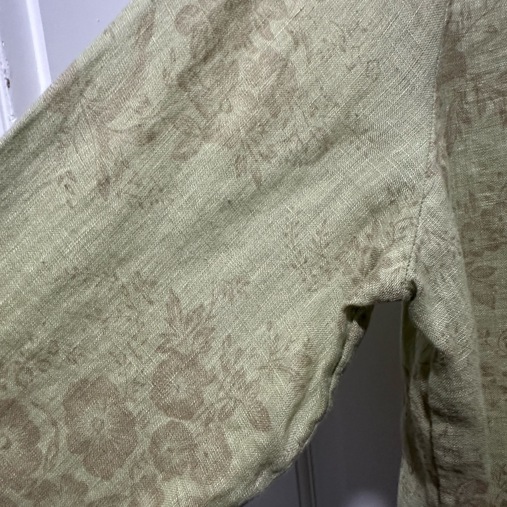 CP Shades Sage Green Beige Floral 100% Linen Tunic Dress size M - Picture 3 of 7
